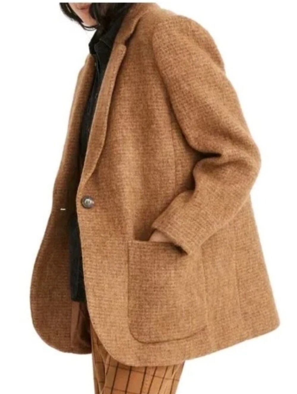 Madewell Woman S Larsen Blazer Alpaca Wool Jacket Camel Fuzzy Knit Nwt